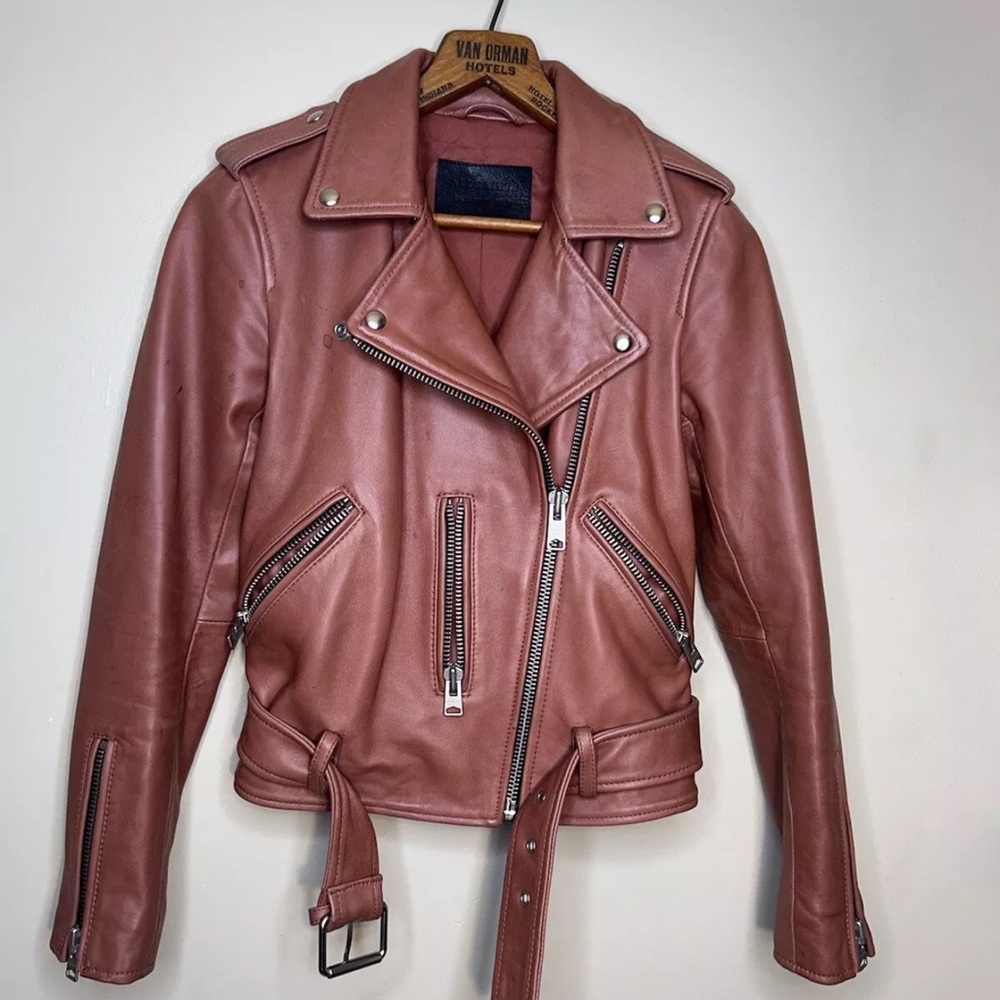 Women's Pink Leather Biker Jacket